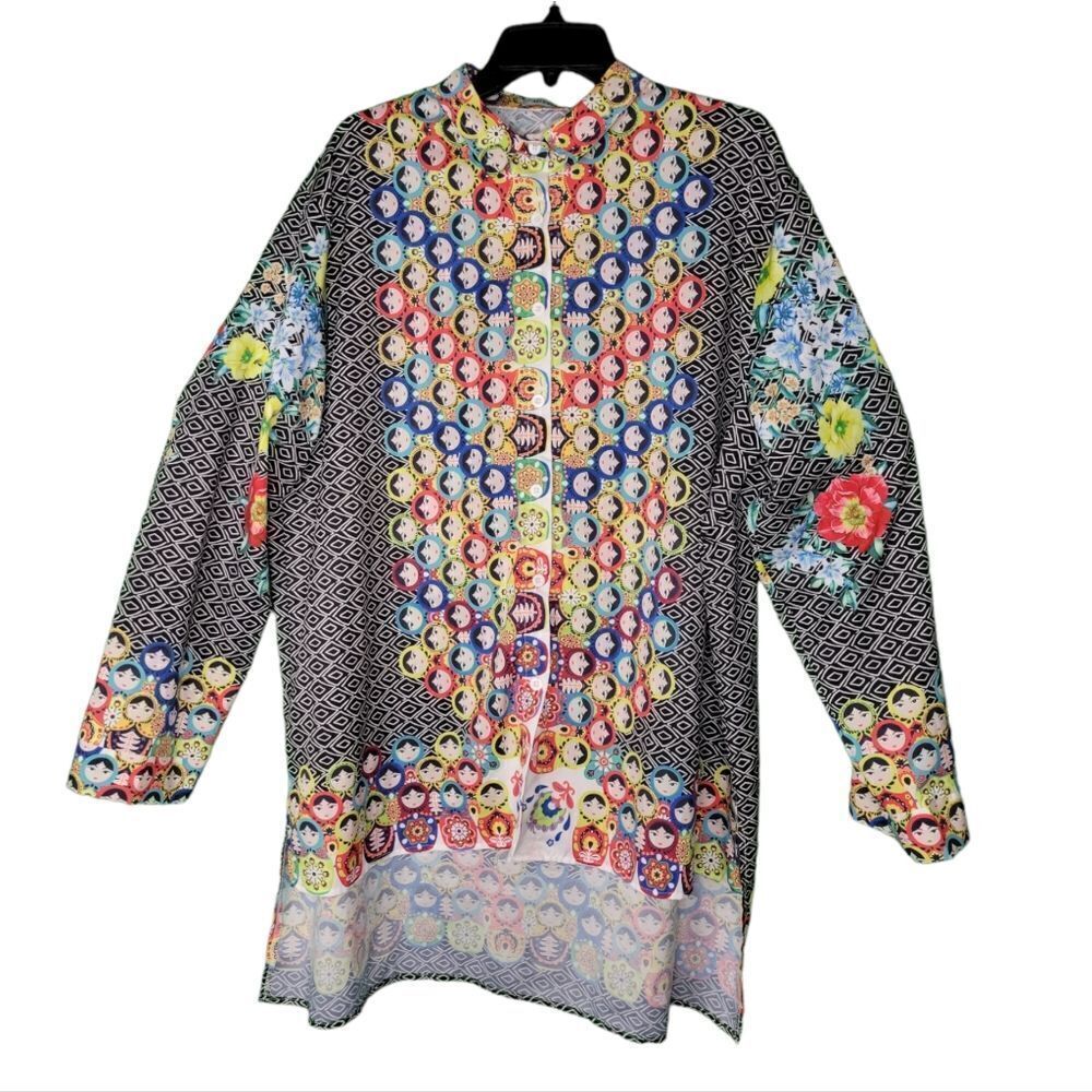MISSLOOK OVERSIZED MULTI-PRINT BLOUSE.